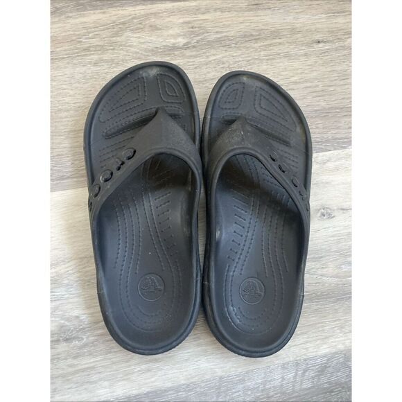 Women’s  Crocs Baya black  all synthetic thong beach pool flip flops size J3 - Picture 1 of 9